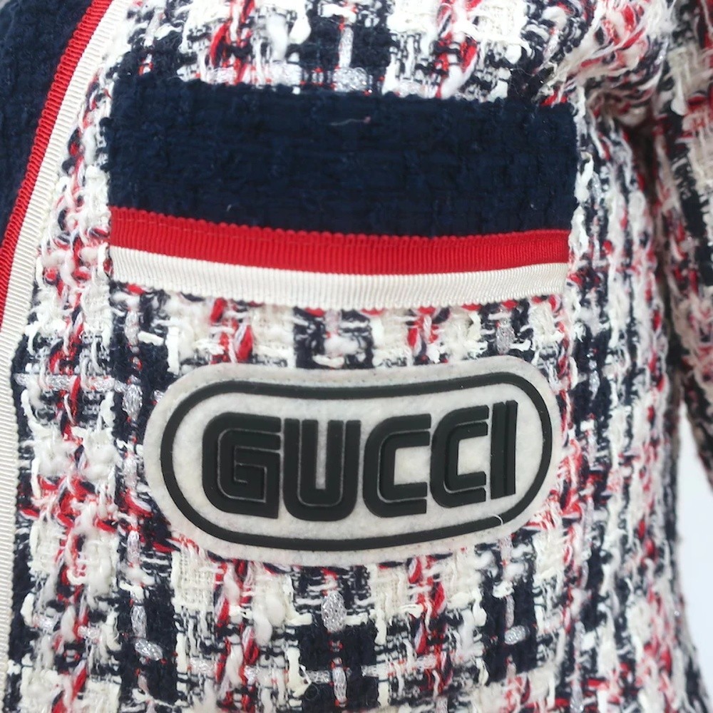 Gucci Sega Logo Tweed Blazer White/Navy Size 38 Single Breasted Jacket - Picture 4 of 12